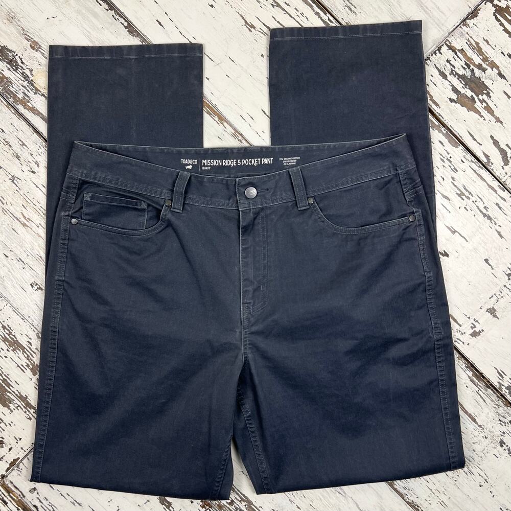 Toad&Co Mission Ridge pants men’s 36x34 5 pocket pant lean fit charcoal gray - Picture 2 of 9